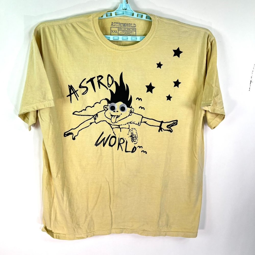 Travis Scott Astro World "Look Mom I Can Fly" T-Shirt XXL Yellow 2018
